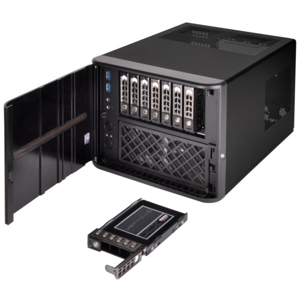 Supports eight 2.5" hot swap hard drives with locker